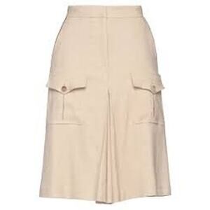 Eleventy Platinum Beige Linen Pleated Knee Length A-Line Skirt Size 2